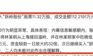 内幕交易曝光！司机在董事长家吃饭后买入跃岭股份，最终亏1万4被罚50万